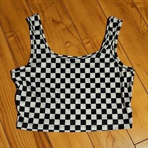 SHEIN Black and White Checkered Crop Top